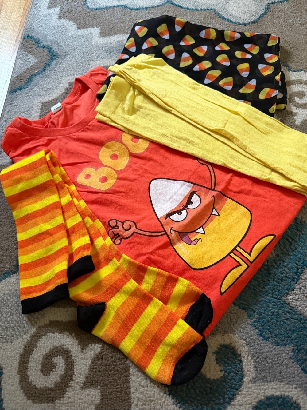 Anvil Kids Orange Candy Corn Pajama Set with Yellow & Black Accents